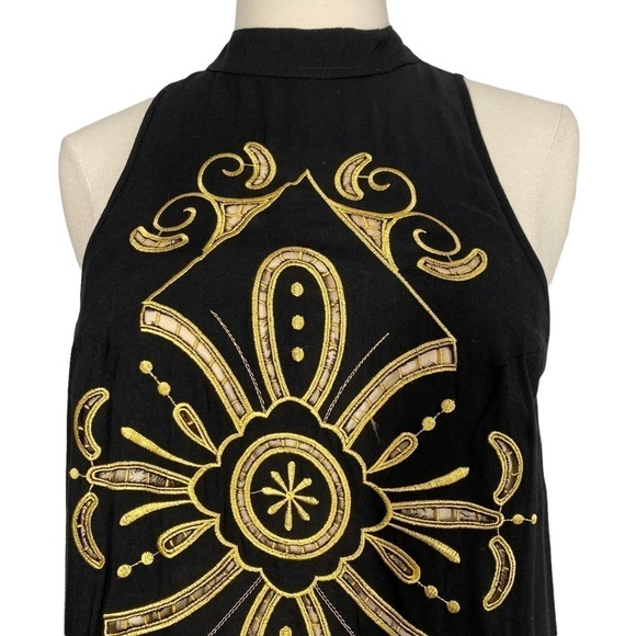 MORRISDAY Black & Gold High Neck Drop Waist Dress Small - Picture 4 of 10